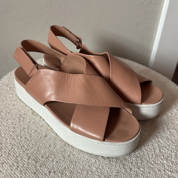 VINCE Weslan Leather Platform Crisscross Velco Strap Sandal Size 9 - Picture 4 of 9